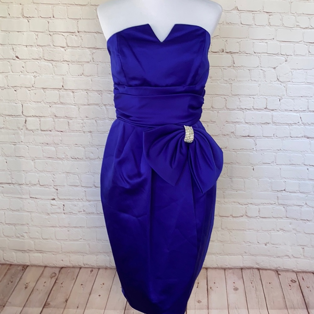 Vintage Royal Blue Cocktail Dress with Rhinestones and Bow